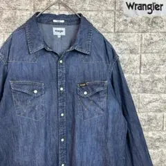 Wrangler ラングラー やや薄手 デニム 長袖 ウエスタンシャツ 古着