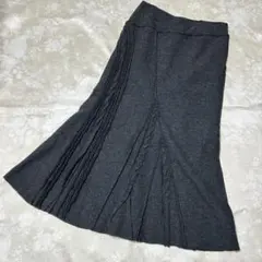 シラハマリツコ　フリンジ　ダークグレー　ウール混　ロングスカート　サイズ2