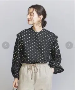 ドットボリュームスリーブブラウス -ウォッシャブル-