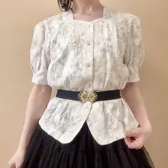 花刺繍 バルーン袖 コットン ブラウス 昭和レトロ vintage 一点物 白のサムネイル