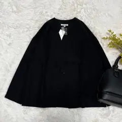 新品 ノーカラージャケット 入学式 卒業式 ブラック 綿麻mix M〜L