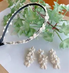 フラワーレース カチューシャ ヘアクリップ 4点 セット