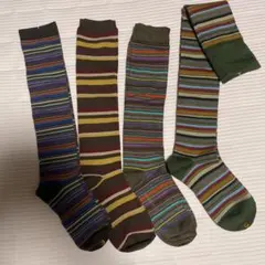 カラフルストライプハイソックス4足セット