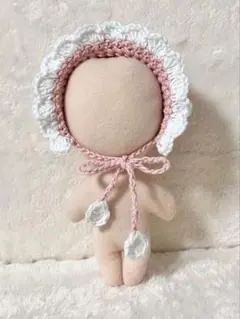 ぬいぐるみ用　ヘッドドレス　ボンネット　かぎ針編み　ピンク（ラメ）