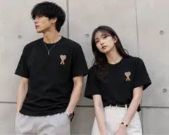 新品 AMI PARIS アミパリス ビッグハートロゴ Tシャツ L ブラック