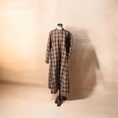 オレンジネイビー チェック柄 シャツワンピース Lサイズ