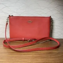 【美品】COACH コーチ レザー ショルダーバッグ 赤 ポシェット ピンク