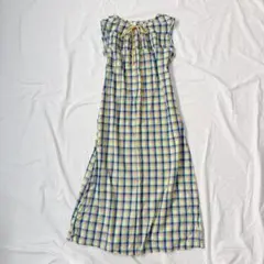 チェック ワンピース ノースリーブ ロング コットン100% 春夏 11AR L