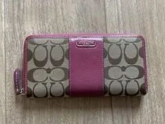 coach 長財布　ピンク　ラウンドファスナー