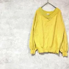 シネマクラブ　長袖ニット　黄色　Vネック　春秋　袖リブ　セーター