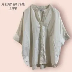 A DAY IN THE LIFE 半袖シャツブラウス　ノーカラー　白ゆったりのサムネイル