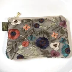 大人可愛い インド刺繍×ヌビ フラットポーチ ハンドメイド（A589