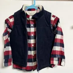 ネイビー チェック柄 ベスト付きシャツ 120cm