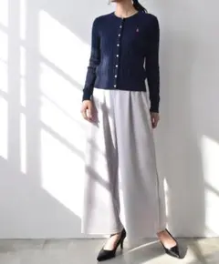 【未使用級】ポロラルフローレン　ケーブルカーディガン　ネイビー ピンクポニー