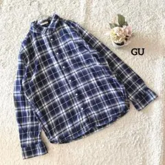 ジーユー GU ネイビー チェック柄長袖シャツ L カジュアル