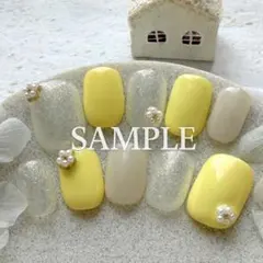 イエロー × パール 春ニュアンスネイル ネイルチップ