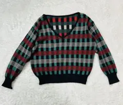 80s GIRBAUD Maillaparty 総柄コットンニット　チェック柄