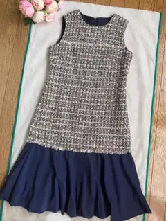 【プリマシェレル】パフヘム♡ツイードワンピース☆ネイビー