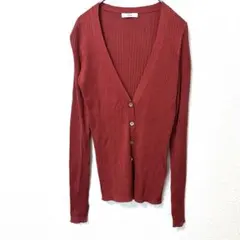 IENA リブ編み 赤 茶Vネックカーディガン　シルク100% サイズフリー