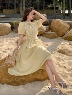 新品未使用 DAZY リボン付き パフスリーブ ドレス フリル SHEIN