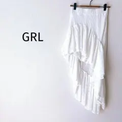 ＊GRL＊レースフリルアシンメトリースカート[gn397] L 白 ロング 春夏