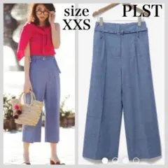 PLST リネンブレンドストレッチハイウエストワイドクロップドパンツ　XXS