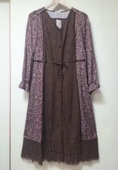 【新品】アクシーズファム　レース×花柄切替ガウンワンピース　フラワー　濃いピンク