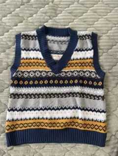 柄ニットベスト 青
