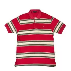 【美品】NAUTICA ノーティカ ボーダー 半袖ポロシャツ XL レッドのサムネイル