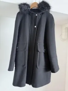 ファー付きフード ダッフルコート 黒