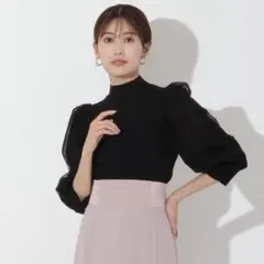 AND COUTURE アンドクチュール パフスリーブニットプルオーバー 黒のサムネイル