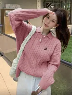 DAZY チェリー刺繍 ボタン付き ケーブルニット セーター レディース 冬用