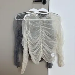 LOWRYSFARM 2枚セット シアー 長袖トップス アイボリー グレー