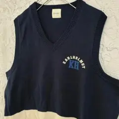 HS14 カールヘルム ロゴ刺繍 ワイドボーダー Vネックニットベスト
