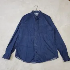 ダークブルー デニム 長袖 シャツ Lサイズ シンプル 襟つき