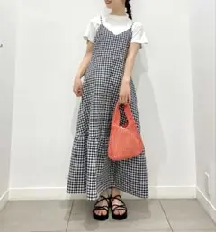 GUギンガムチェック キャミソール ロングワンピース