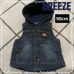 BREEZE ブリーズ デニム フード付き ベスト 中綿入り 90cm