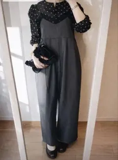 レディース　レースキャミオールインワン　ブラック　フォーマル