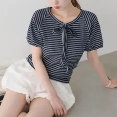 Kastane カスタネ　ボウタイボーダーTシャツ