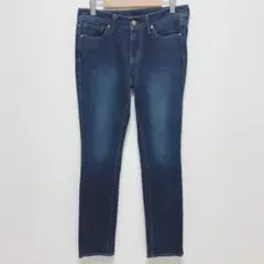 ユニクロ|スキニーフィット ストレートジーンズ【26】ミドルライズ 革ラベル 青