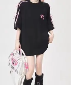 lilful リボンモチーフ ラインビックシルエットTシャツ