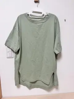 【GLOBAL WORK】 USAコットンZIPチュニックTシャツ　グリーン