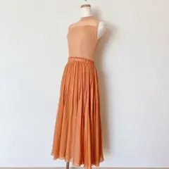 美品 ANAYI アナイ　シアーリブ プリーツ ドッキングワンピース　オレンジ