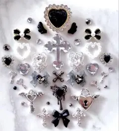 ネイルパーツ まとめ売り メタル シルバー パーツ 黒 ギャル かわいい 154