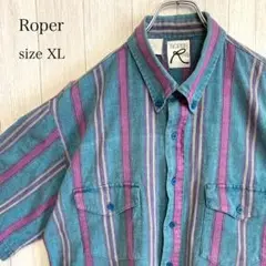 【ROPER】半袖ストライプ ボタンダウンシャツ XLサイズ