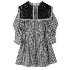 リリーブラウン　襟レースシャツワンピース　ギンガムチェック