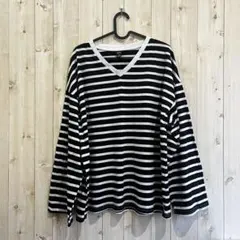 Dazy Mサイズ 黒と白ストライプ Vネック長袖Tシャツ