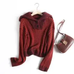 カジュアル・セーラーネックセーター・ニットセーター【レッド・赤】着丈：ショート