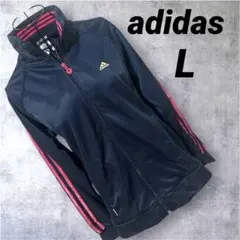 adidas ラインピンク系ラメ入り金ロゴ刺繍ブルゾン　ジャージ　L