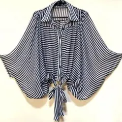 ⭐️XAJA⭐️ストライプ7分袖シアーブラウス・ウエストりぼん付き⭐️